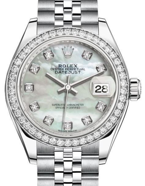 rolex white mother of pearl dial|rolex 28mm ladies datejust watch.